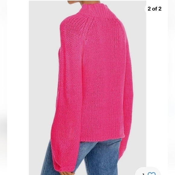 Aqua Cable Knit Balloon Sleeve Hot Pink Sweater - Picture 2 of 9